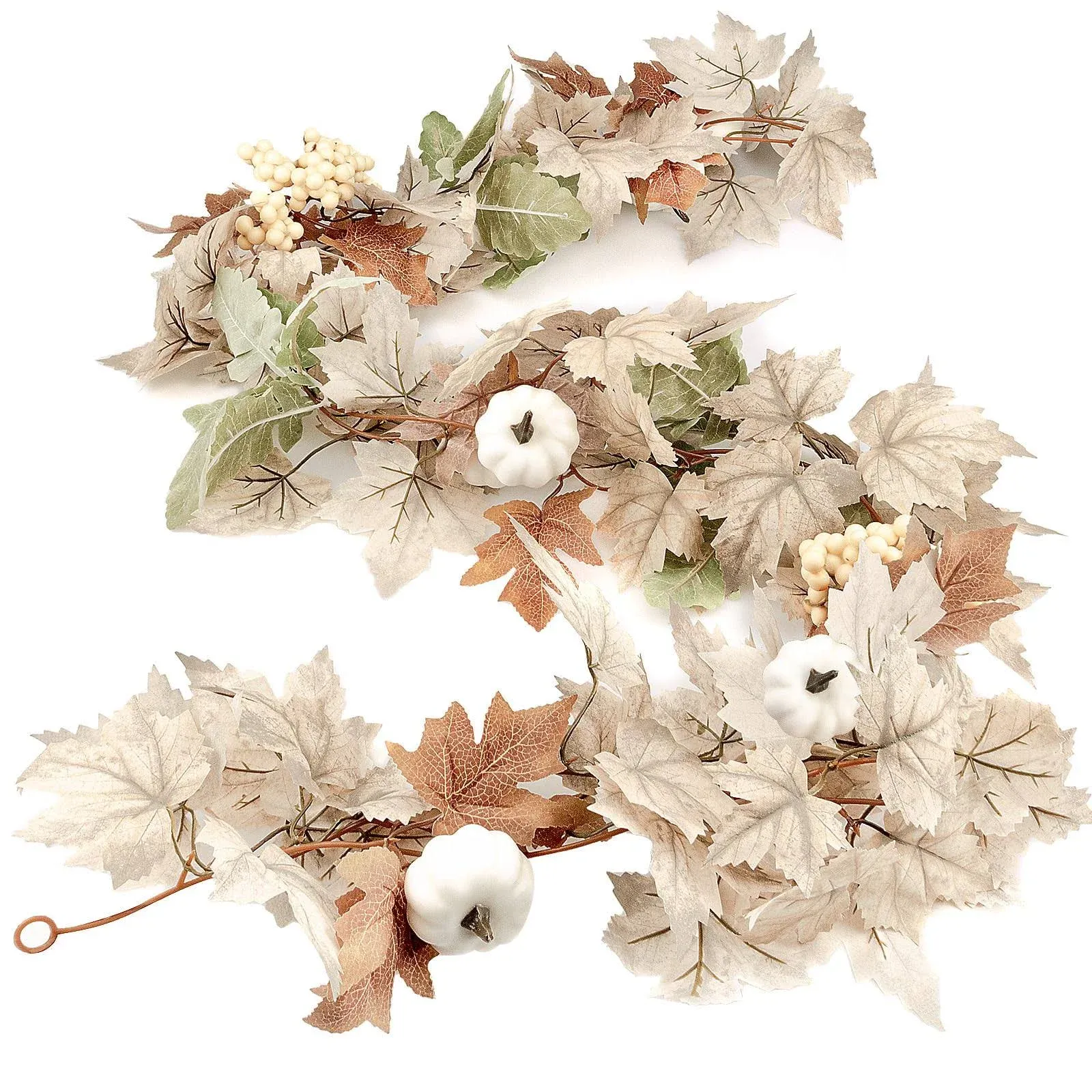 Fall Garland-Fall Decor for Home Thanksgiving, 6ft Autumn Maples Leaf Pumpkin Berry Garland Suitable for Halloween, Christmas Indoor and Outdoor Décor