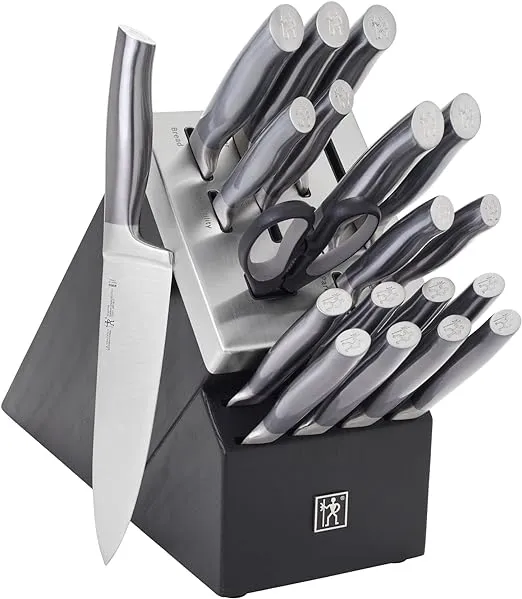 HENCKELS Graphite 20-pc Self-Sharpening Knife Set with Block, Chef Knife, Paring Knife, Utility Knife, Bread Knife, Steak Knife, Black, Stainless Steel