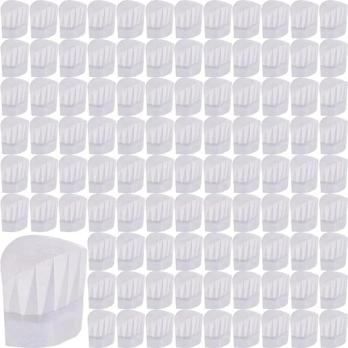 100 Pieces White Chef Hats Kids Adjustable Kitchen Cooking Chef Cap Non Woven...