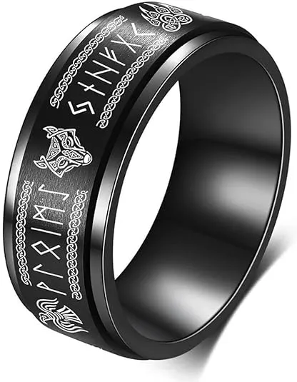 Men's Stainless Steel Norse Viking Runes Celtic Triquetra Trinity Knot Signet Ring