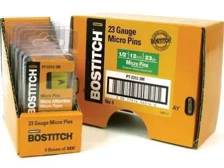 Stanley Bostitch Pt-2312-3m 1/2 inch 23-Gauge Headless Micro Pins (Pack of 3000)