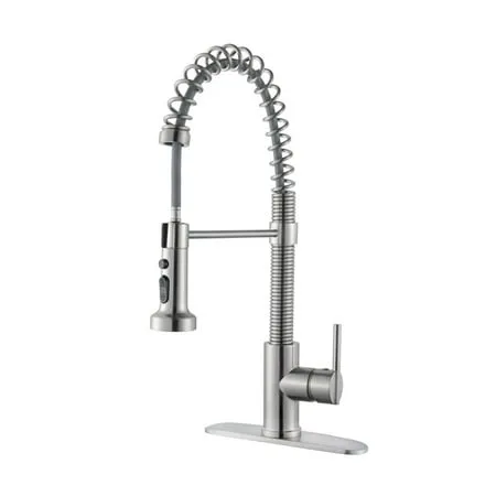 Logmey Kitchen Faucet with Pull Down Sprayer Brushed Nickel Commercial Spring Kitchen Sink Faucet Single Handle Pull Out Sink Faucets with Deck Plate Suit to 1 or 3 Holes