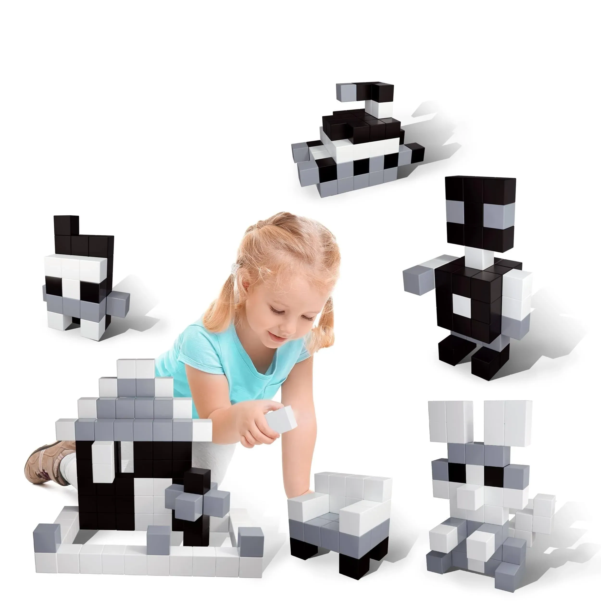 PicassoTiles Magnetic Magic Puzzle Cube Set 101 &White in Black