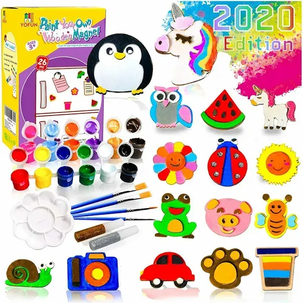 Yofun Paint Your Own Wooden Magnet - 26 Wood Painting Craft Kit and Art Set for ...