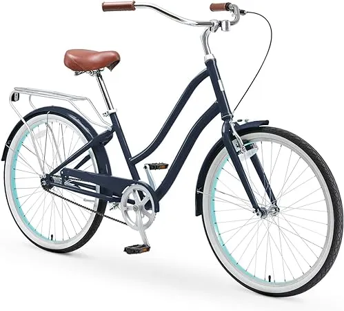 sixthreezero EVRYjourney Women's Steel Beach Cruiser Bike, Step Through Hybrid Bicycle, 26 Inch Wheels, Multiple Speed Options and Colors