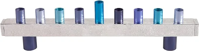 Emanuel Judaica Hammered Blue Block Colorful Hanukkah Menorah