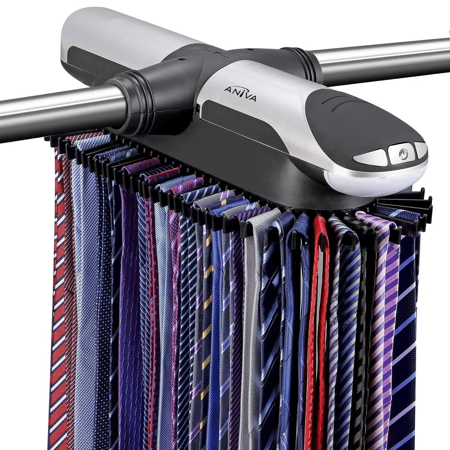 Aniva Motorized Tie Rack Best Closet Organizer with LED Lights, Includes J Hooks ...