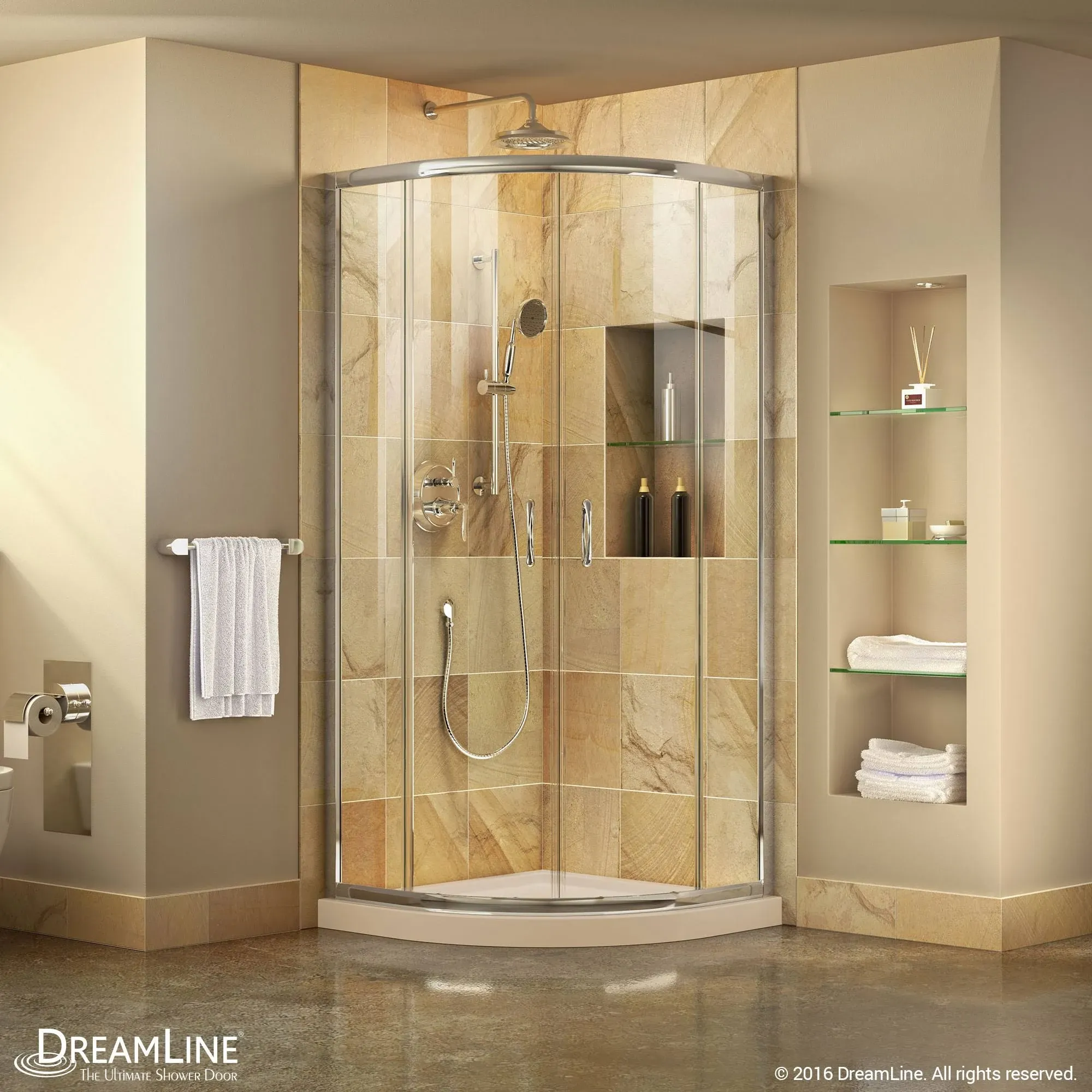 DreamLine Prime 36 in. x 74 3/4 in. Clear Glass Sliding Shower Enclosure, Chrome, Black Base Kit