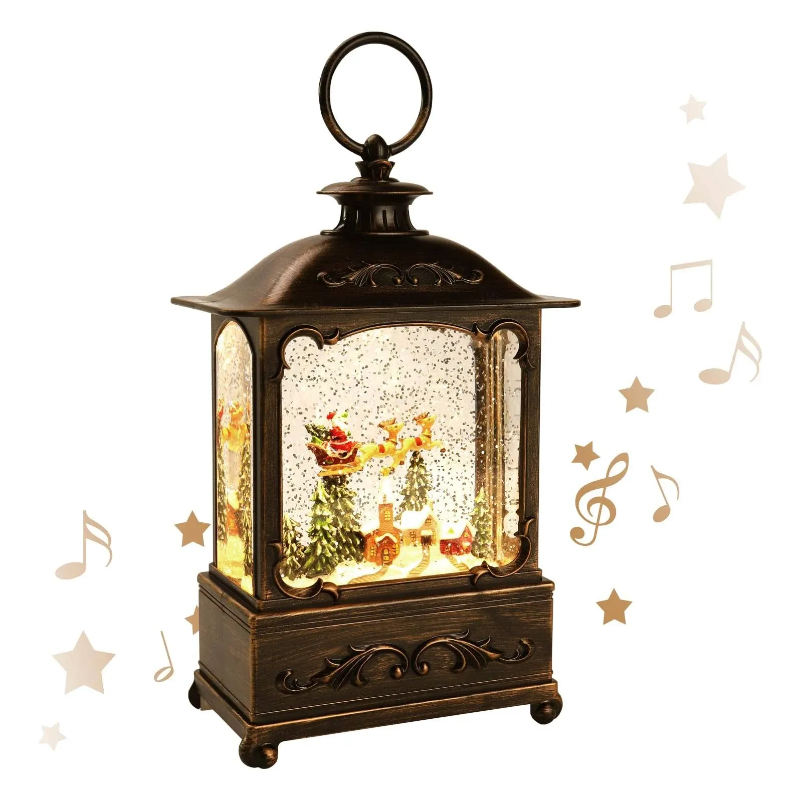 Christmas Decorations Christmas Snow Globe Lantern Glittering Lantern with Music & Timer, Christmas Lantern USB Lined/Battery Operated Lighted Lantern for Christmas Decoration Gifts (Christmas Tree)