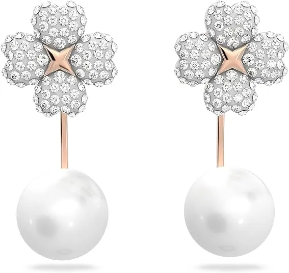 Swarovski Latisha Earring Jackets, Flower, White, Rose-gold tone Finish