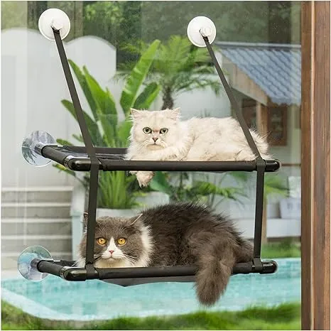 Avont Cat Window Perch - Double Window Hammock Bed Seat for Indoor Cats with Strong Suction Cups for Sunbathing and Viewing