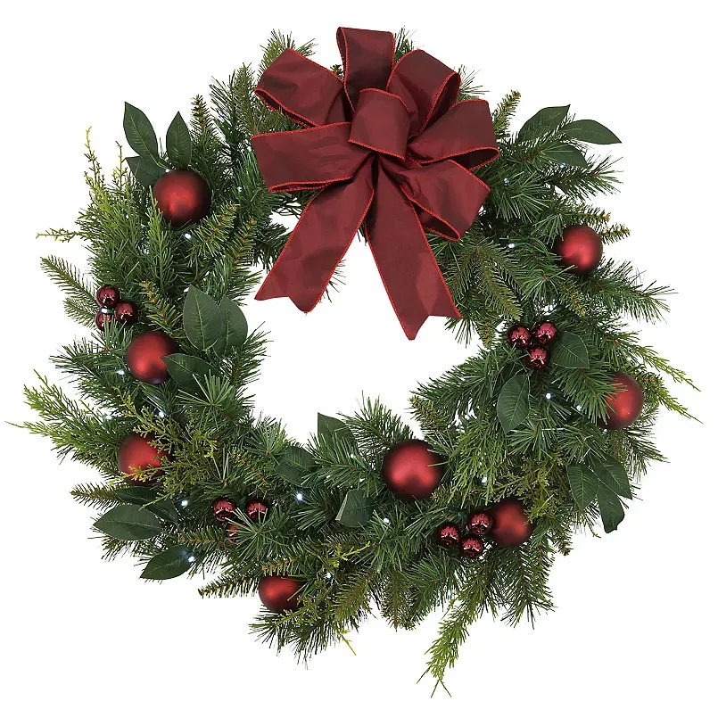 Pre-Lit 50-Light Mixed Artificial Pine Wreath