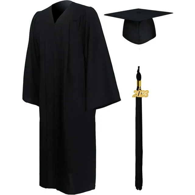 GraduationMall Matte Graduation Gown Cap Tassel Set 2024 for High School and Bachelor Black 45(5'0"-5'2")