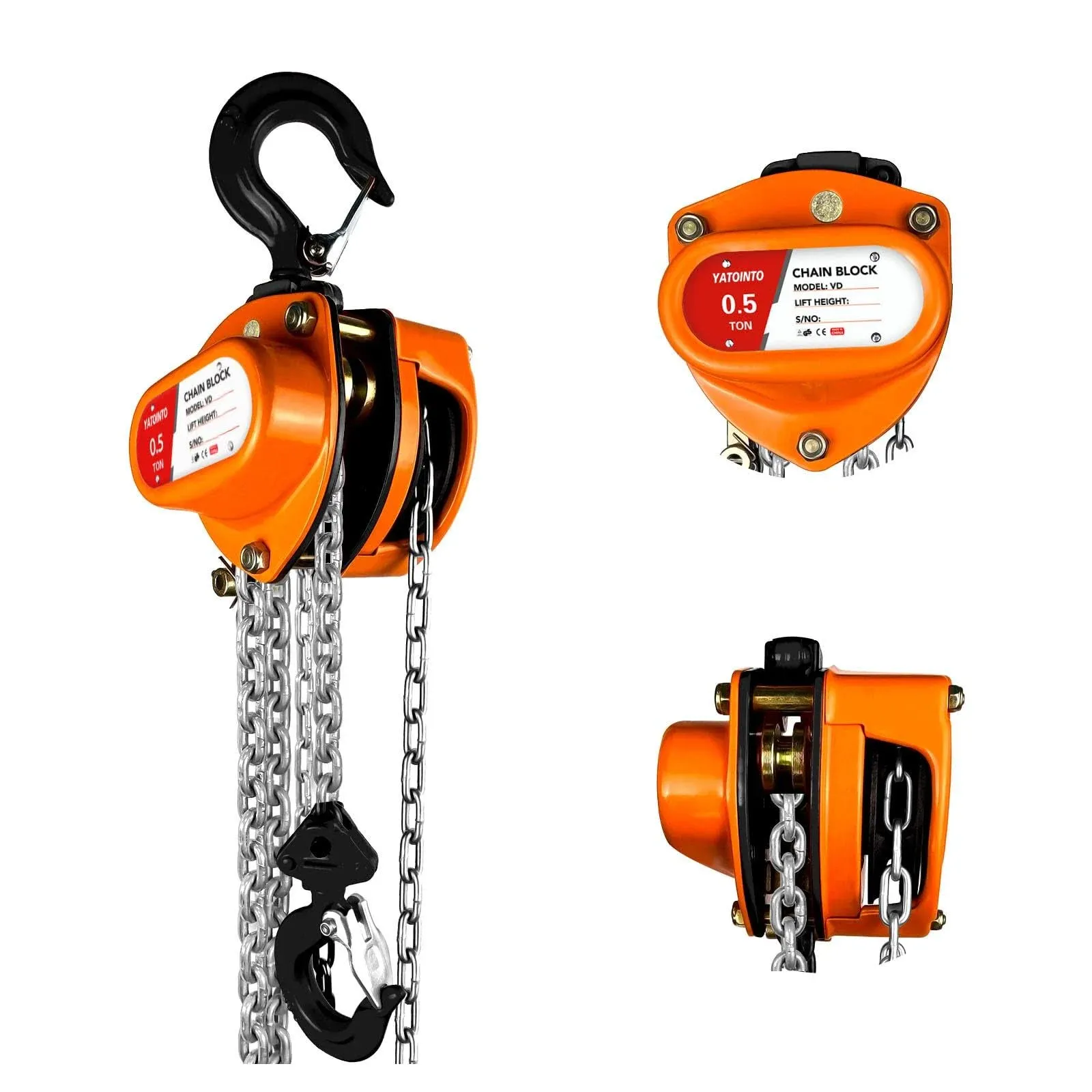 YATOINTO Chain Hoist 1/2 Ton (1100lbs) Capacity 10ft, Manual Hand Lift Chain ...