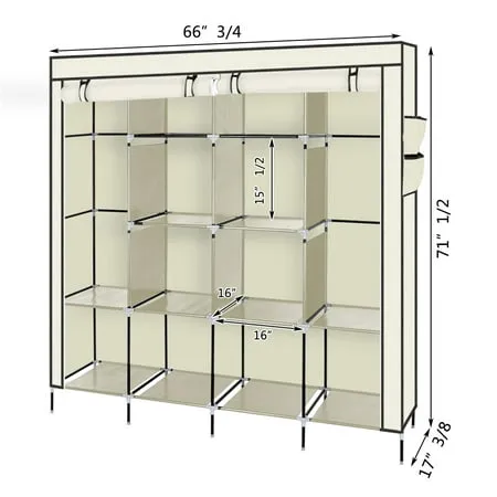 Closet Organizer for Bedroom Wardrobe Rack for Home Beige 67 Clothes Closet Portable Wardrobe Clothes Storage Rack 12 Shelves 4 Side Pockets