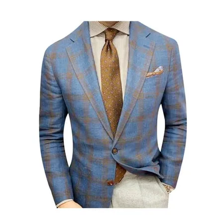 Men s Blazer Plaid Wool Suit Coats Lapel Long Sleeve Button Suit Business Casual and Formal Suit Jacket