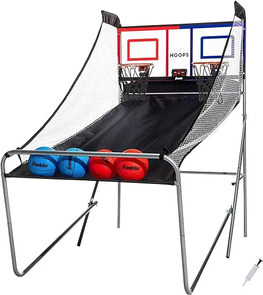 Franklin Sports Basketball Arcade Shootout - Indoor Electronic Double Basketball Hoop Game - Dual Pro Hoops Basketball Shooting with Electronic Scoreboard + (4) Basketballs - 2 Player Shooting Game