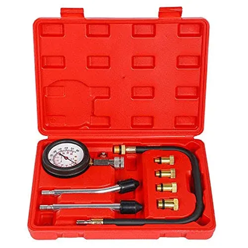 8pcs Compression Tester Kit Professional Petrol Gas Engine Cylinder Pressure Gau