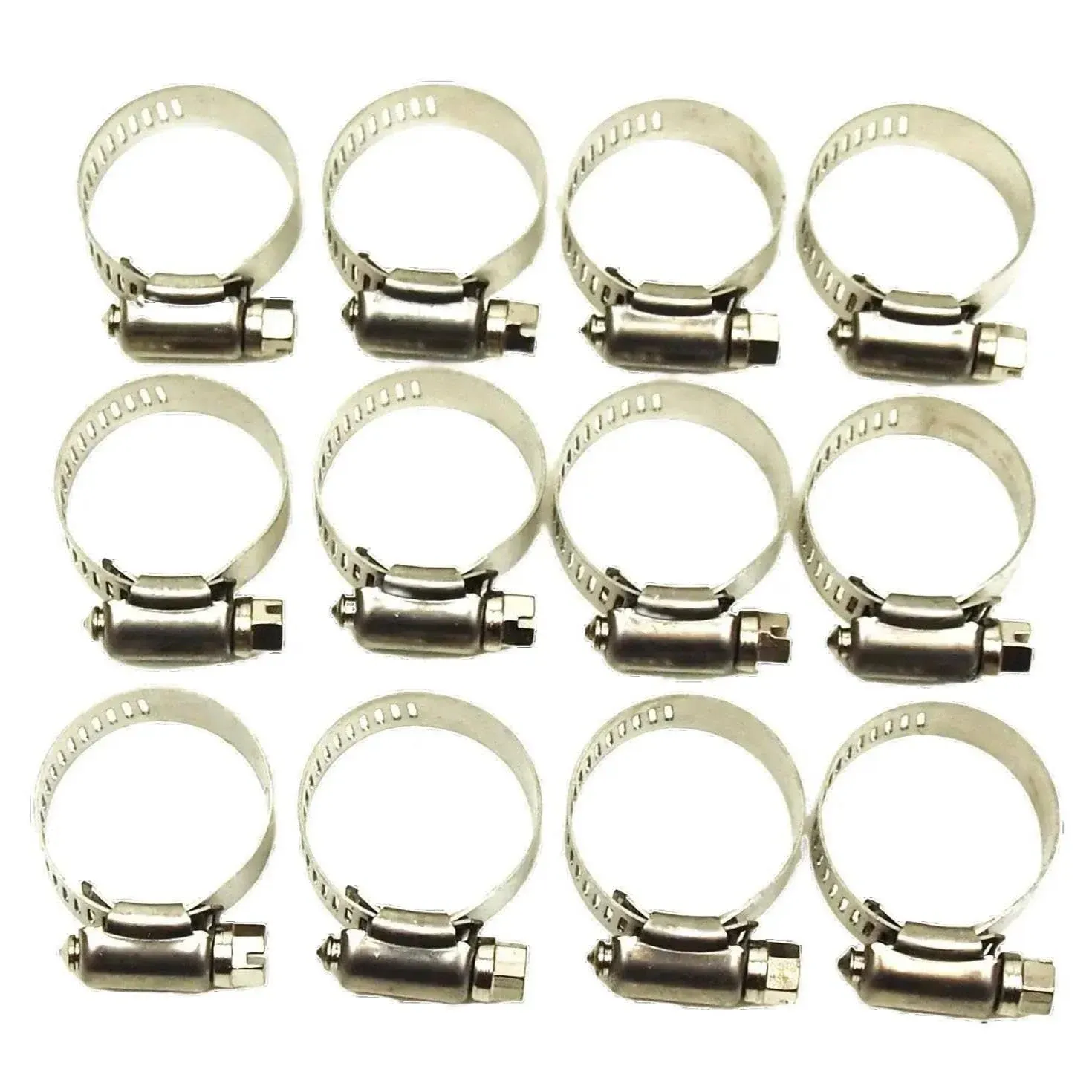 12 pcs 1/2&#034; to 1-1/4&#034; O.D. Hose Clamps Stainless Steel Worm Gear 1/2&#034; Band Width