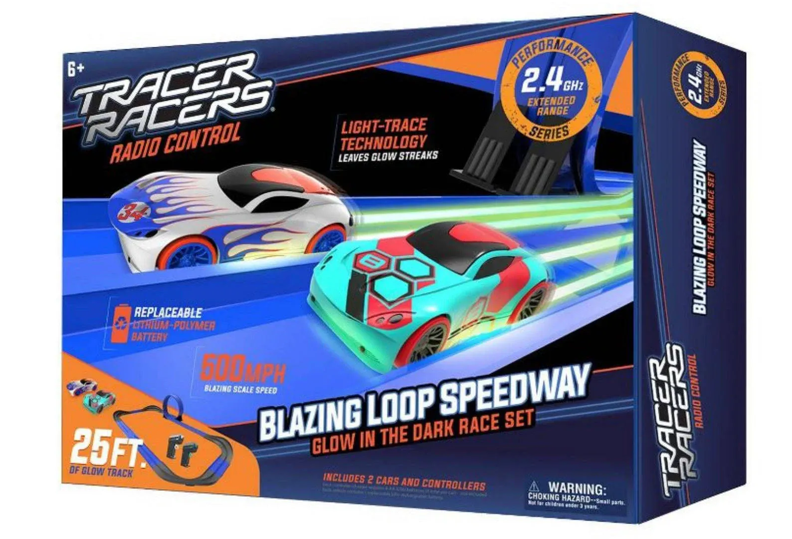 2.4 GHz Radio Control Remote Slot-Less, Cordless Racing Blazin' Loop Speedway Track Set with Two Cars