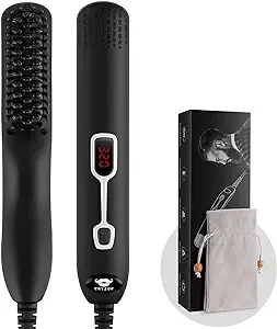 Beard Straightener Comb for Men - Upgraded Professional Electric Mens Beard Straightening Heated Brush Portable Anti-Scald 5 Adjustable Temperatures & LCD Display with Carrying Bag