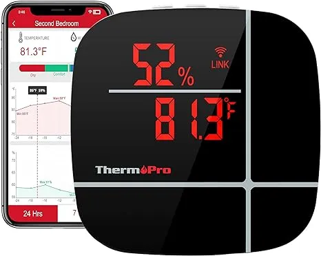 ThermoPro WiFi Thermometer Hygrometer TP90, WiFi Temperature Sensor Humidity Meter with App, Rechargable Smart Temperature Humidity Monitor with History Data, Wireless Indoor Thermometer for Home