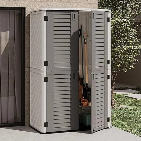 East Oak Outdoor Storage Shed, 53Cu.ft Vertical Resin Tool 4 x 6.6 ft Cabinet w/o ...