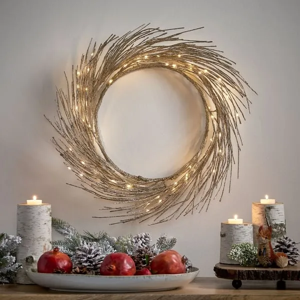 Triple 24" Pre-lit Warm White LED Wreath by Christopher Knight Home - Champagne Glitter - 24.00" L x 24.00" W x 4.00" H - Bed Bath & Beyond - 32054195