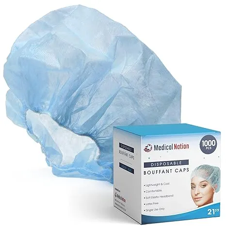 21" Disposable Bouffant Caps Hair Net | CASE OF 1000, BLUE | Non-Woven, Non-Pleated Hairnets | Perfect for Medical, Labs, Nurse, Tattoo, Food Service, Hospital, Cooking - Size 21" Blue