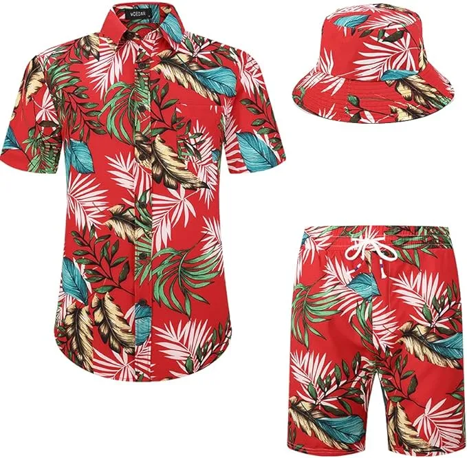 MCEDAR Mens Hawaiian Shirt and Short 2 Piece Vacation Outfits Sets Casual Button ...