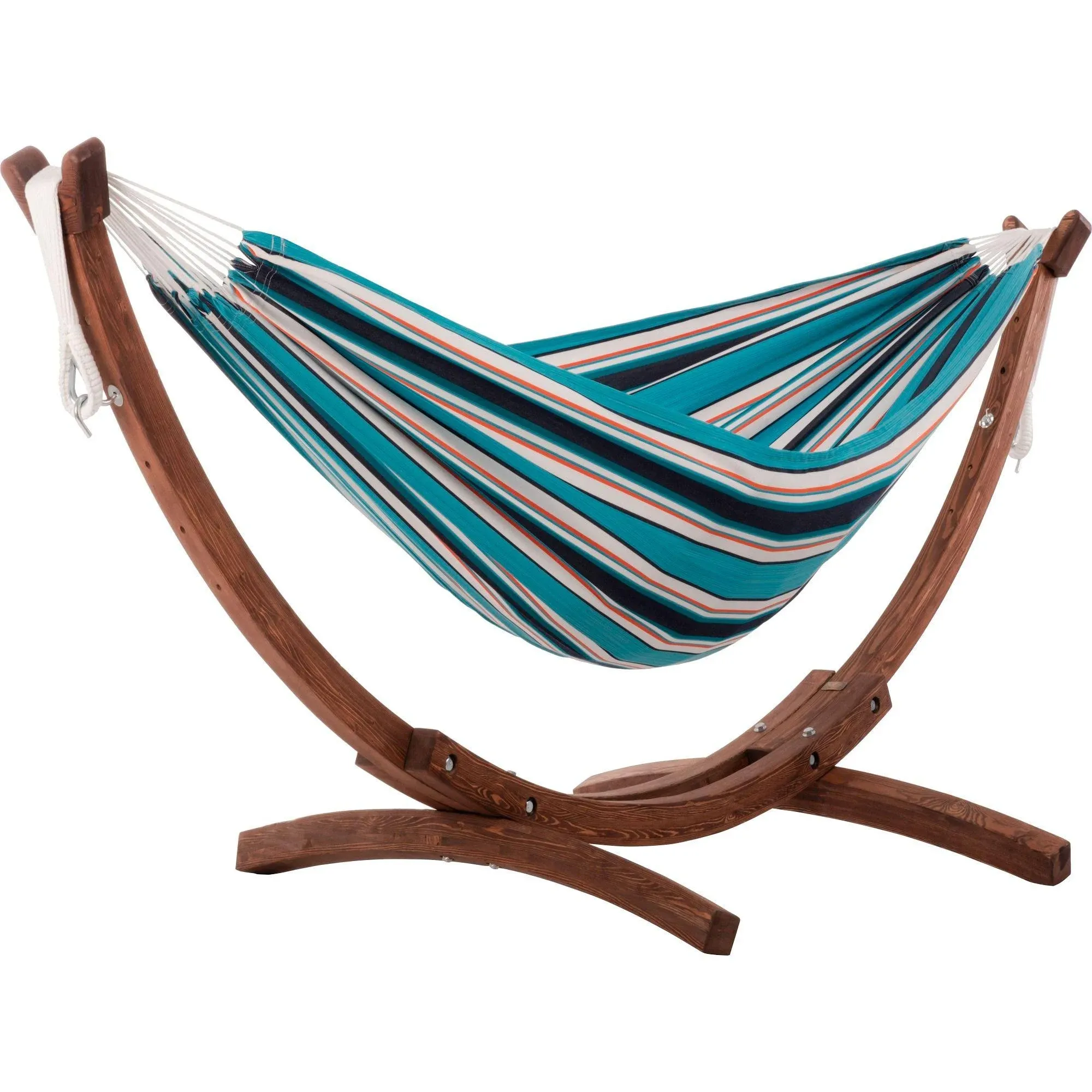 Vivere Double Sunbrella Hammock with Solid Pine Stand