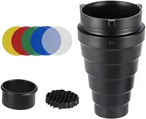 Andoer Metal Conical Snoot with Honeycomb Grid 5pcs Color Filter Kit for Bowens Mount Studio Strobe Monolight Photography Flash