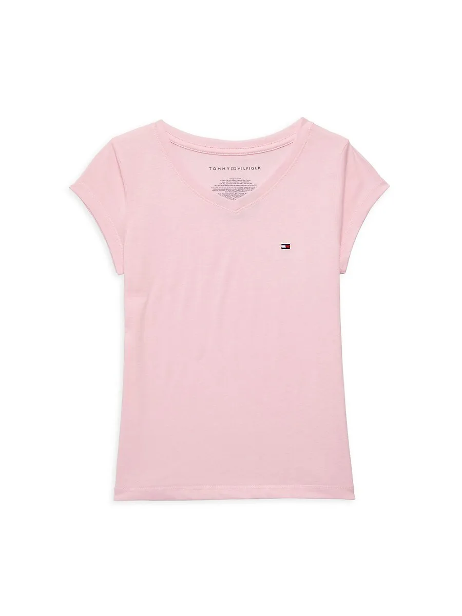 Tommy Hilfiger Girl's Short Sleeve Solid V-neck T-shirt