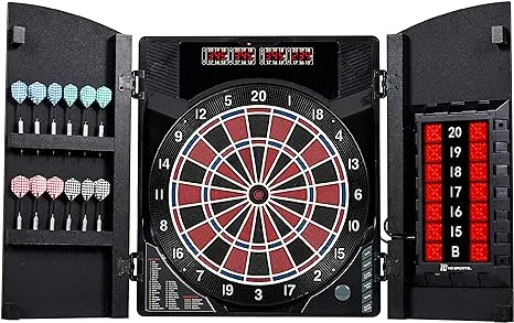 MD Sports Dartboard Cabinet Multiple Styles Smart Dartboard With Digital X/O Cricket Scorekeeping and Dart Set, Perfect for Cricket Games