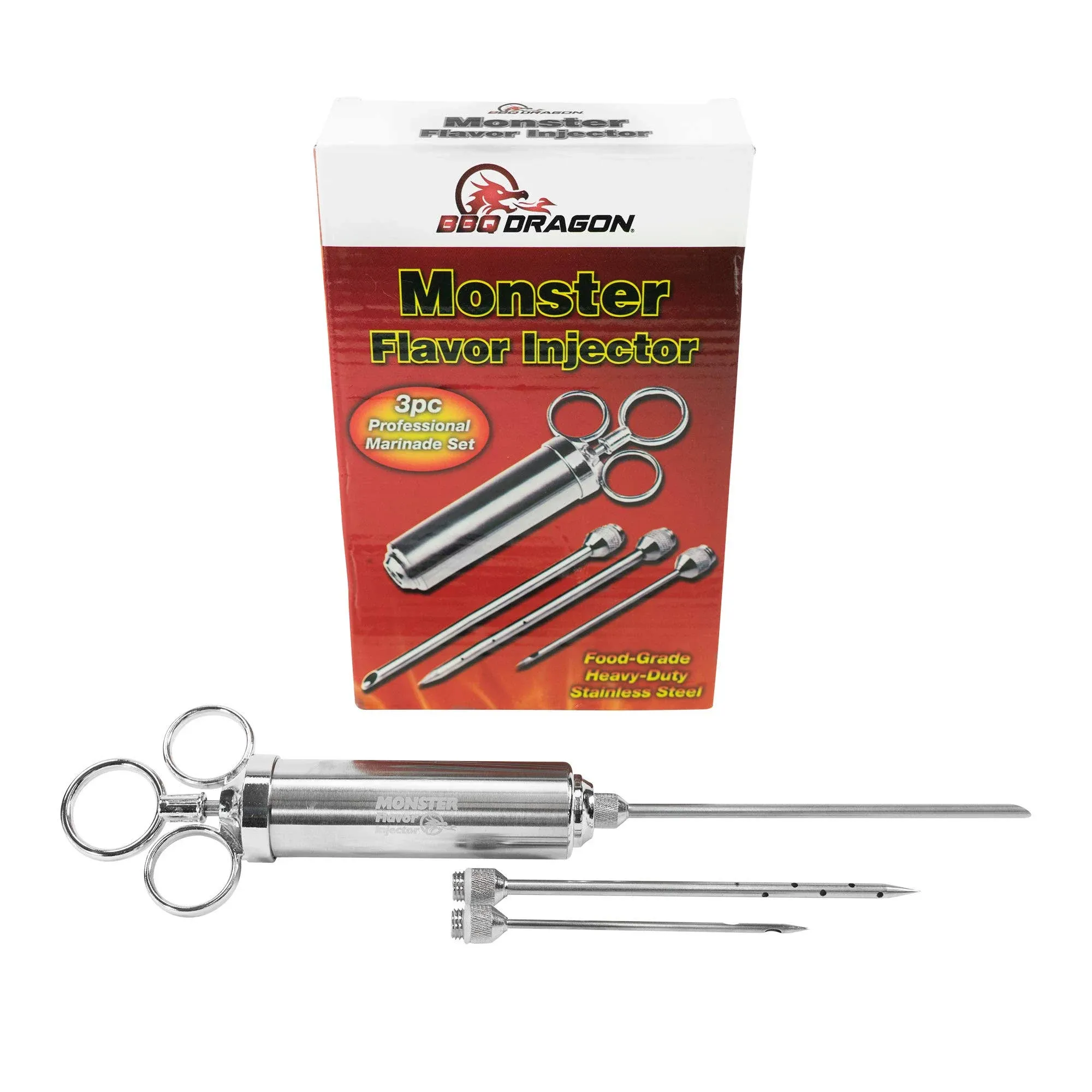 BBQ Dragon Meat Injector - Marinade Injector Syringe Kit with 3 Needles & 4 Silicone O Rings - BBQ Accessories, Seasoning Food Injector - Stainless Steel Meat Injectors for Smoking Turkey & Brisket