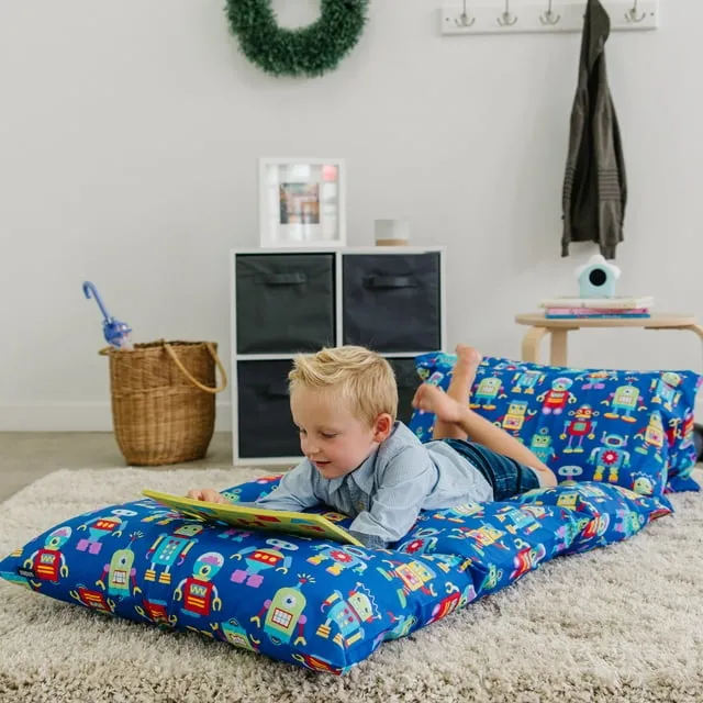 Wildkin Kids Floor Lounger: Ideal for Boys and Girls, Travel-Friendly, Perfect for Sleepovers - Pillow Lounger for Kids, Requires Standard Size Pillows Not Include (Robots)