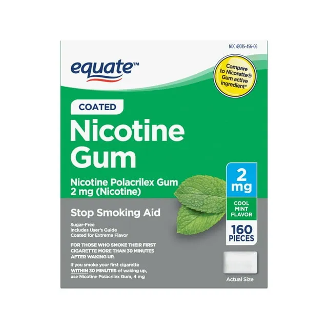 Equate Nicotine Coated Gum 2 mg, Stop Smoking Aid, Fruit Flavor , 100 Count