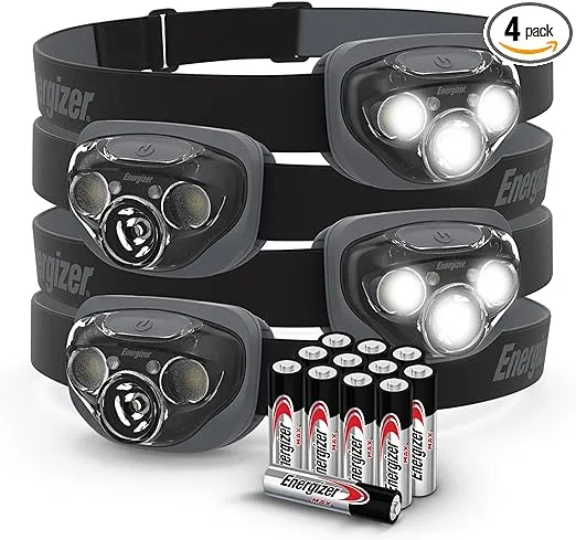 Energizer LED Headlamps PRO260 (4-Pack), IPX4 Water Resistant Headlamps, High-Performance Head Light for Outdoors, Camping, Running, Storm, Survival LED Light for Emergencies (Batteries Included)