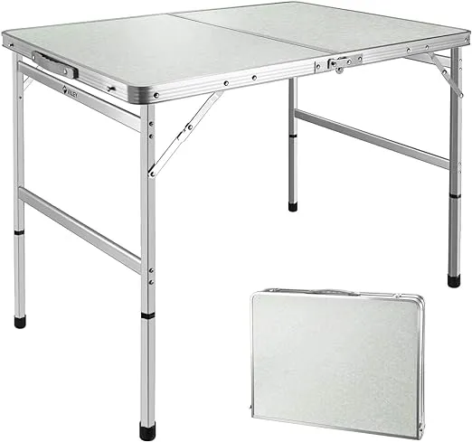VILLEY Folding Camping Table, Portable Lightweight Outdoor Table with Aluminum Adjustable Legs for Travel Picnic Cooking Beach