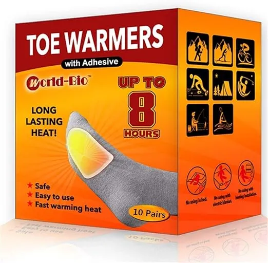 World-BIO Toe Warmers Adhesive 10/20/30/40 Pairs - Long Lasting Safe Natural Odorless Air Activated Warmers Up to 8 Hours of Heat - Heated Insoles Toe Foot Warmers Keep Foot Warm in Chill Winter