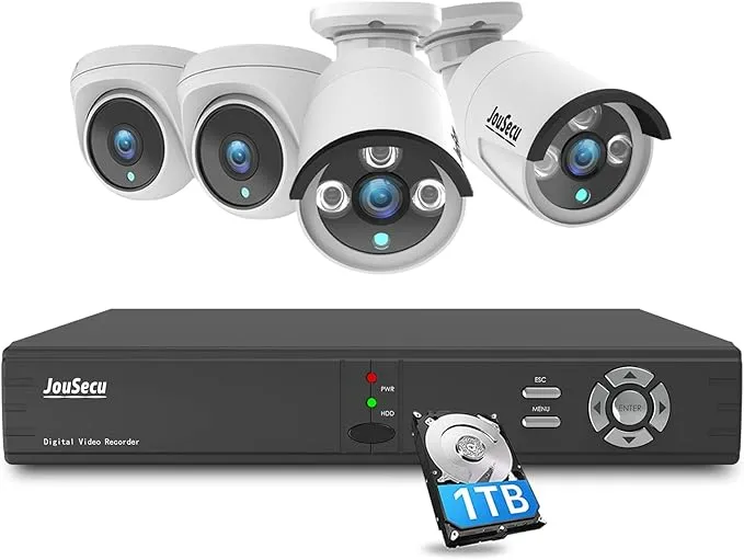 8CH Home Security Camera System Outdoor Indoor, 2MP HD 5-in-1 Surveillance DVR Recorder and (4) Wired 1080P CCTV Bullet Dome Cameras with Night Vision, Email Alert, 1TB Hard Drive