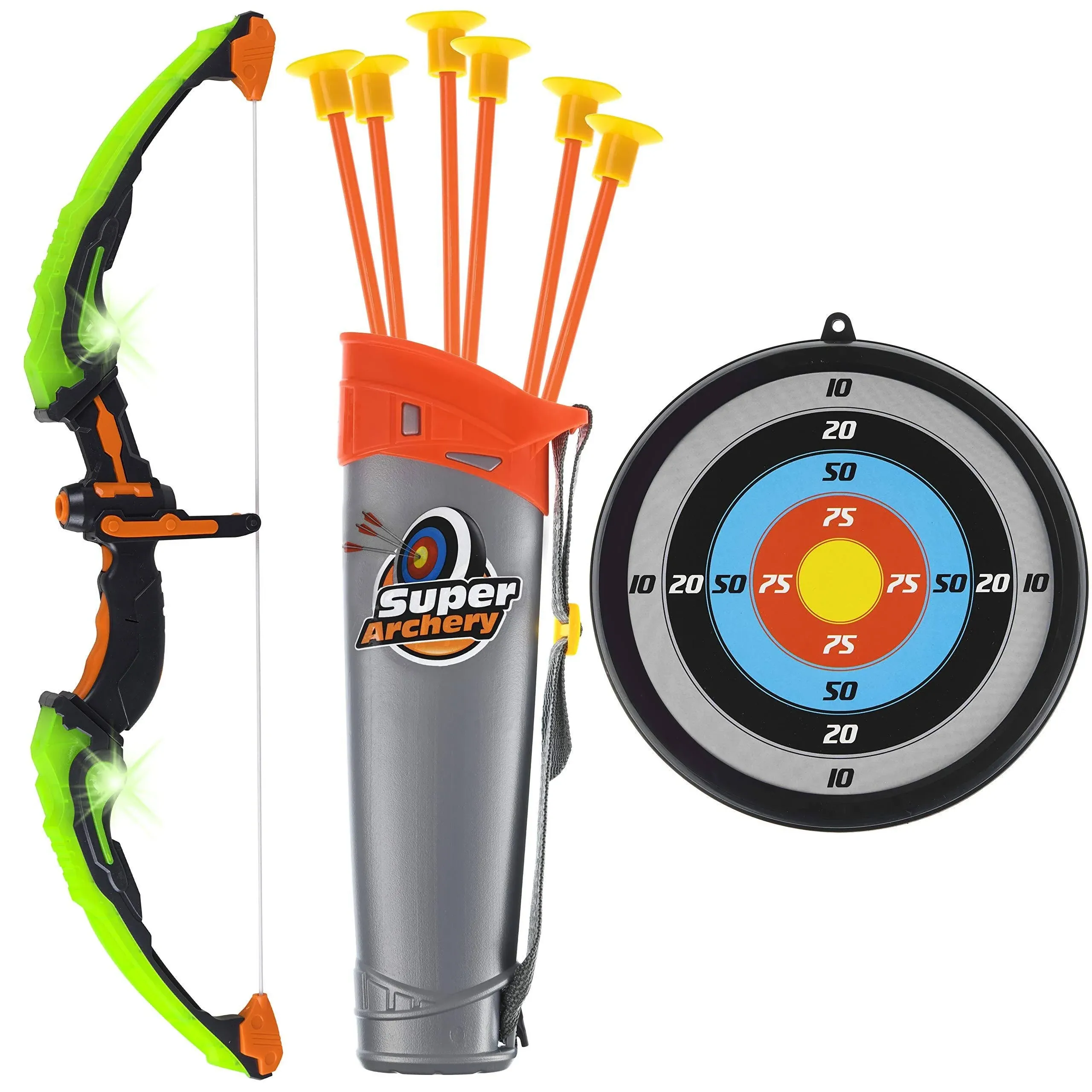 Bow And Arrow Set For Kids light Up Archery Toy Set includes 6 Suction Cup Arrow