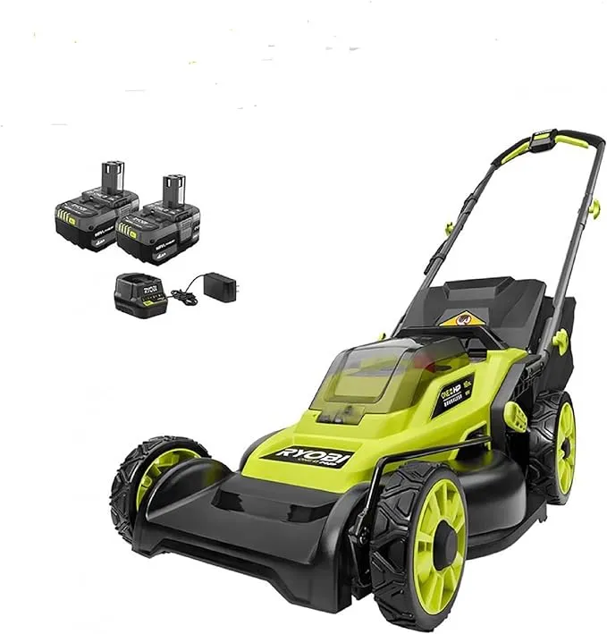 RYOBI 18V ONE+ HP Brushless 16'' Lawn Mower Kit 2 Batteries (Reed) GREEN