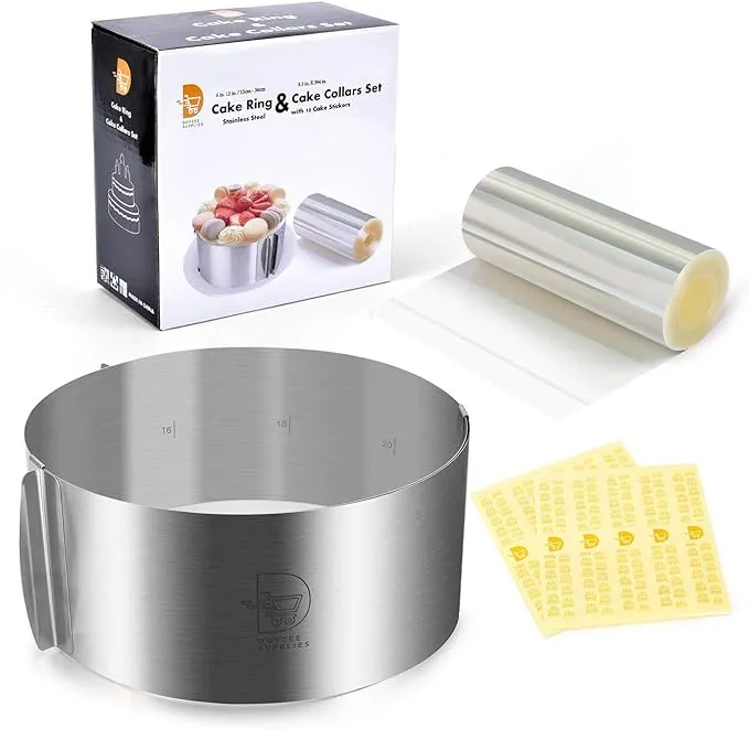 Cake Mold and Acetate Sheets for Baking, 6 to12 Inches Adjustable Stainless Steel Cake Ring, 5.5 x 394 inch Mousse Cake Sheets, Cake Collar Cake Mousse Mould, Cake Baking Cake Decor set