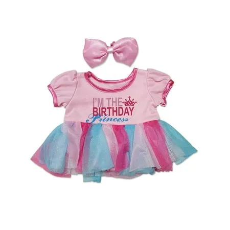 Birthday Princess w/ Bow Outfit Fits Most 14&#034; - 18&#034; Build-a-bear and Make Your O