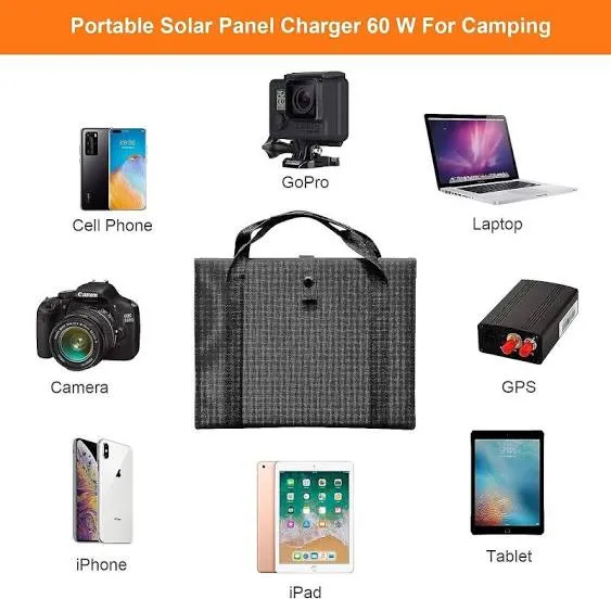 Foldable Solar Panel – 60W Portable Solar Panels with 5V USB and 18V DC 60W6F