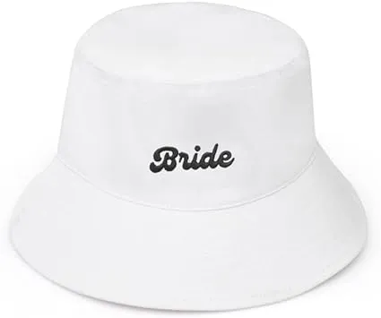 xo, Fetti Bachelorette Party Decorations White Bride Bucket Hat | Bridal Gift, White and Black Embroidered, Cotton, Engagement