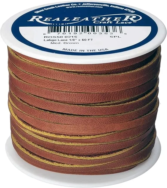 Silver Creek Leather Co Realeather Latigo Leather Lace for Crafts and Jewelry Making, 0.125" x 50', Medium Brown