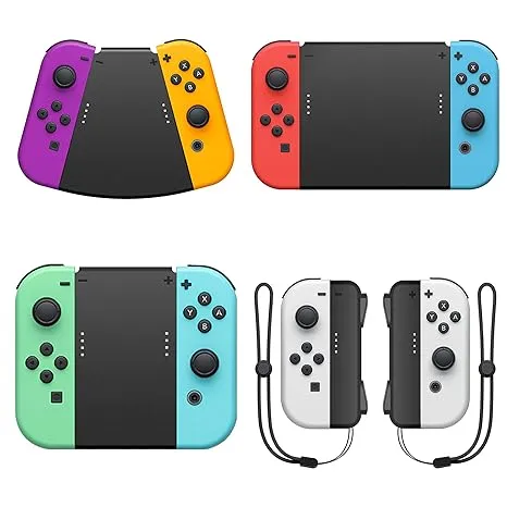 FANPL 5 in 1 Hand Grip Connector for Nintendo Switch Joy Con & OLED model Joy Con, Comfort Game Handle Connector with Wrist Strap for Joy Cons