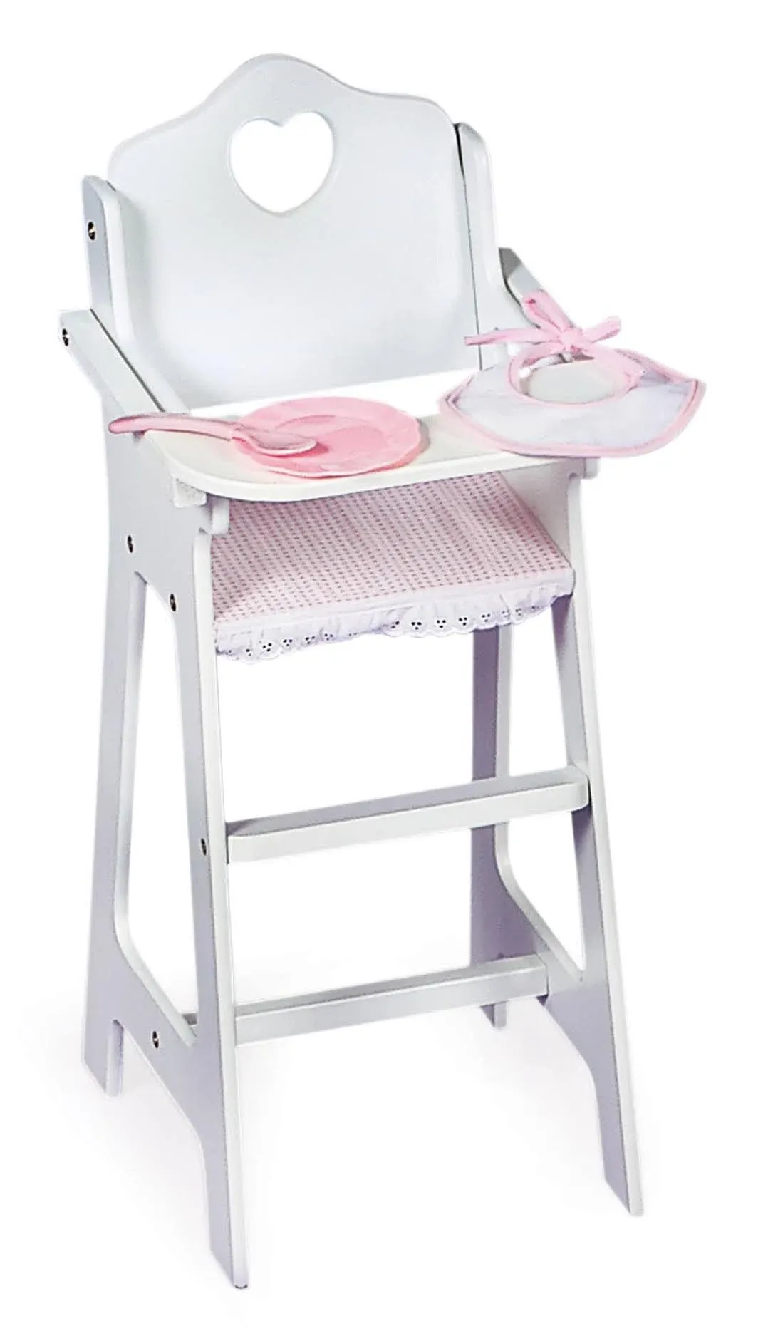 Badger Basket - Doll High Chair with Plate, Bib, and Spoon - white